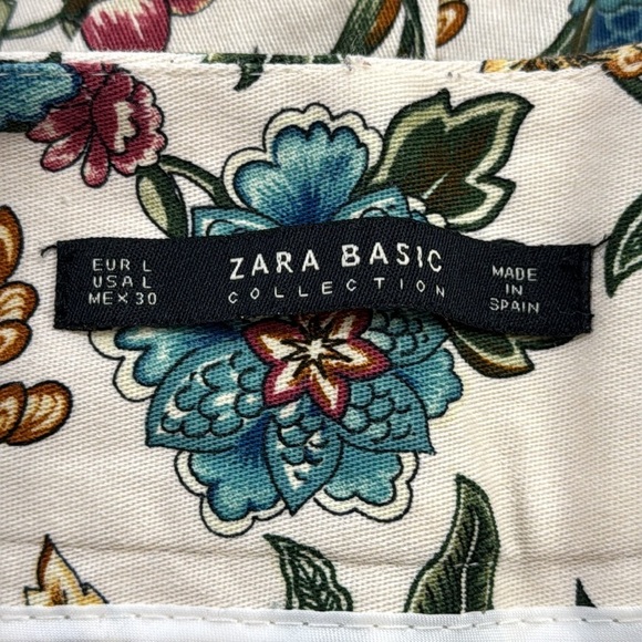 Zara Basic Collection Cream Floral Print High Waist Shorts Size Large - Picture 5 of 7